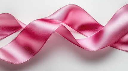 Elegant pink satin ribbon gracefully flowing across a smooth white surface, ideal for crafts