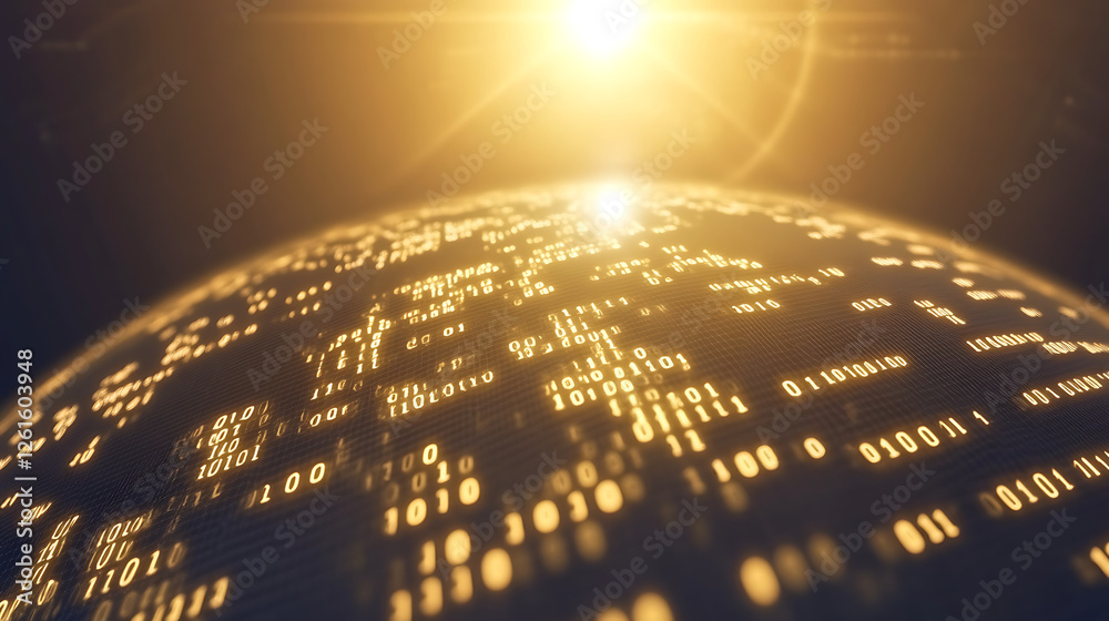 Aufkleber data stream illuminates global network connectivity in a digital world with glowing binary code