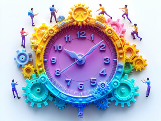 Colorful 3D Clock Gears Illustration