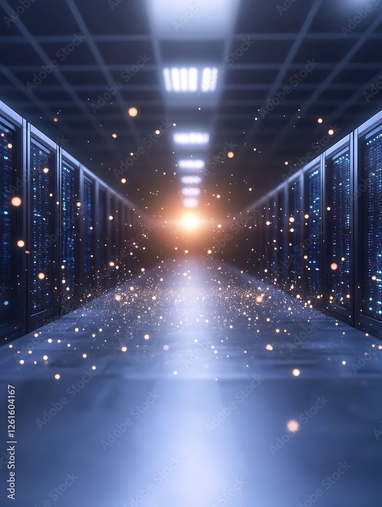 Poster Hyper-modern quantum computing concept image for financial applications and innovation.
