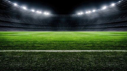 Night stadium soccer field, empty, spotlight