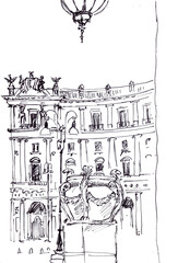 rome, roman landmarks, travel sketch, graphic black and white drawing