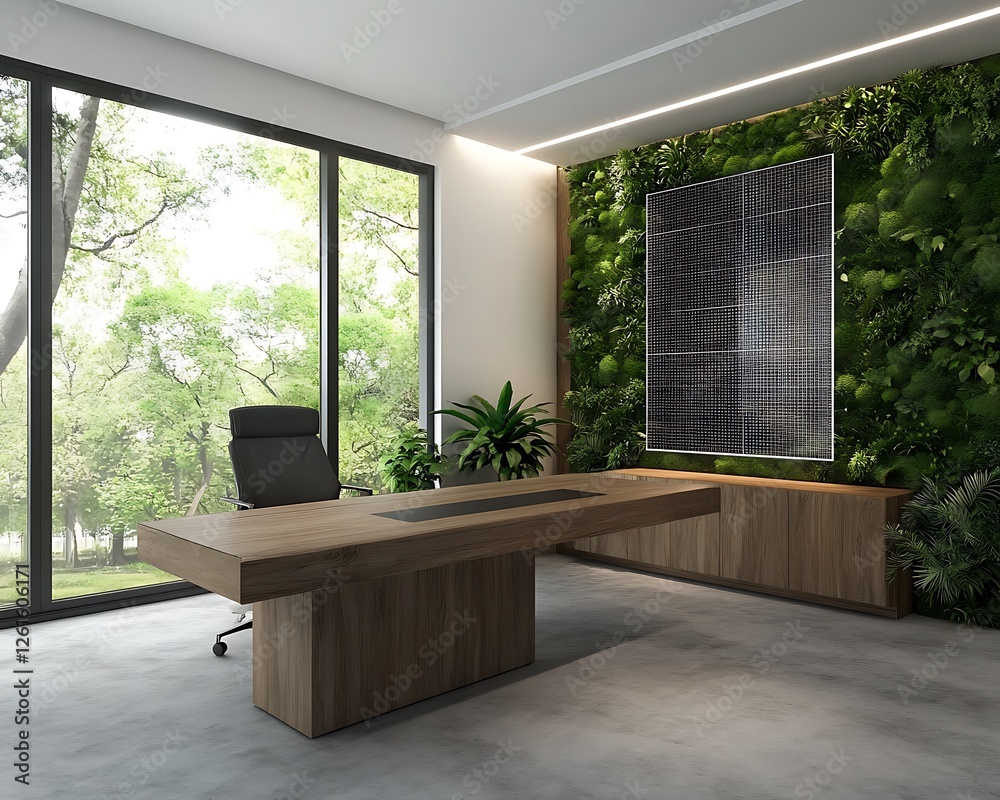 Fototapete High-tech workspace featuring a modern floating desk designed for interactive work environments.