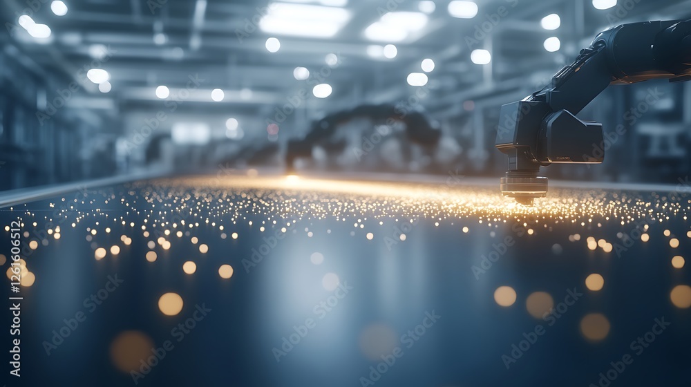 Poster High-tech robotics factory producing humanoid AI technology in a modern setting.