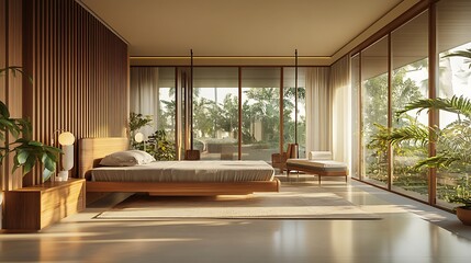 Fototapeta premium modern hospital room with soothing colors and large windows
