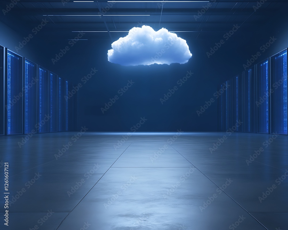 Poster High-tech futuristic data center featuring glowing elements, ideal for technology and innovation themes.