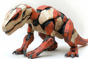 Pixelated Red And White Mechanical Dinosaur Robot