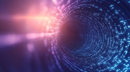 High-tech futuristic data stream flowing through a digital landscape in a visually striking image.