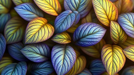 Vibrant Tropical Leaves with Intricate Patterns in Photorealistic Detail