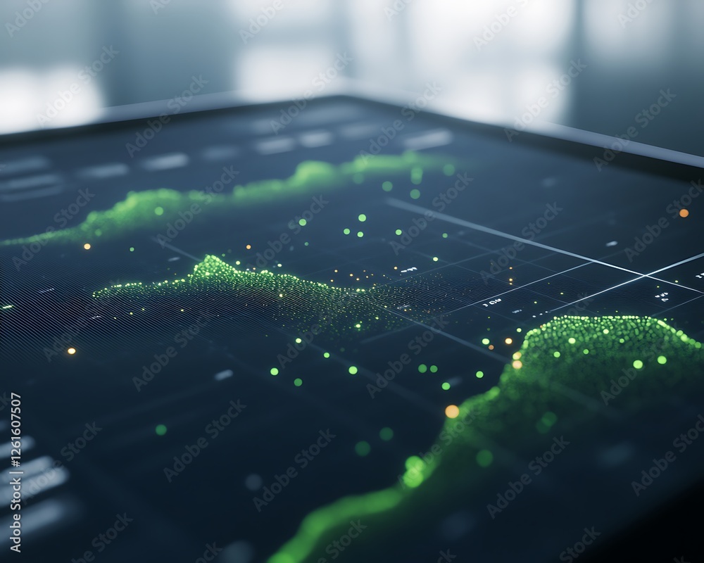 Poster High-tech financial dashboard visualizing climate data for analysis and reporting.