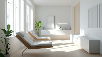 minimalist hospital room with clean surfaces and modern decor