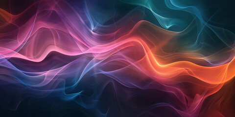 Obraz premium Vibrant abstract design with wavy blue pink and orange lines on a dark background