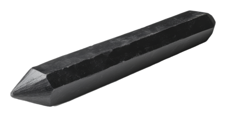 Black tourmaline crystal in polished double terminated wand shape, gemstone energy concept