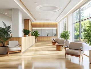 modern hospital room with wooden accents and natural lighting
