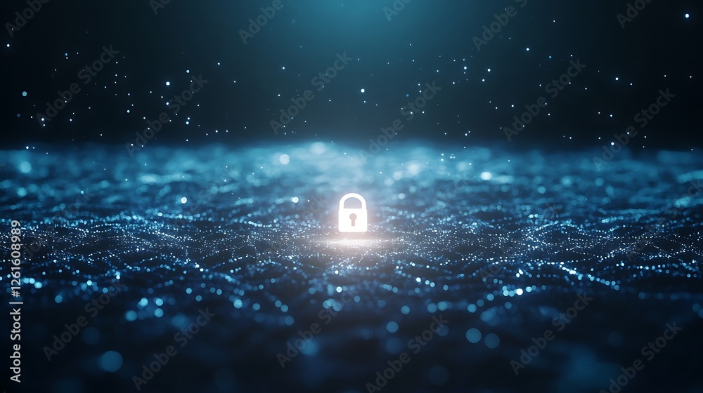 Aufkleber a digital lock floats in a futuristic cybernetic environment, showcasing advanced technology and des