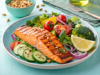 Grilled Salmon with Fresh Vegetable Salad