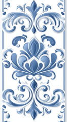 Elegant blue floral pattern with intricate details on white background