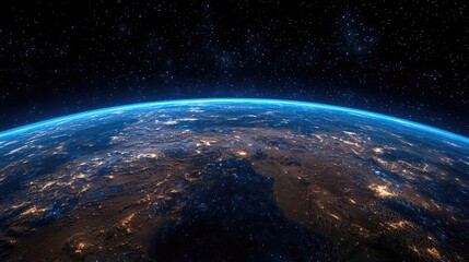 Stunning view of Earth from space showcasing illuminated cities and starry background