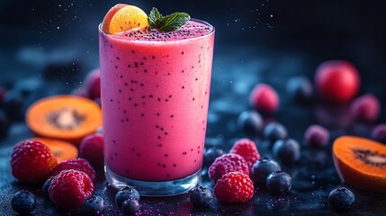 Vibrant vector illustration of a smoothie with fruits around ideal for health and wellness designs