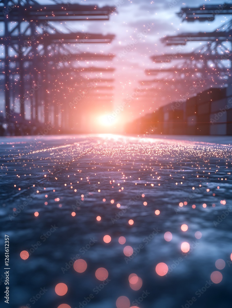 Poster futuristic logistics port featuring ai-powered drones for modern transportation solutions.