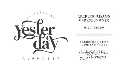 Yesterday typography beauty fashion elegant minimalist serif italic fonts decorative wedding vintage retro logos. Minimal luxury font alphabet logo. Vector illustration