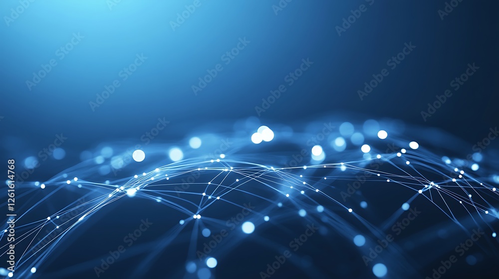 Poster futuristic digital trade network with glowing elements, ideal for tech and innovation themes.