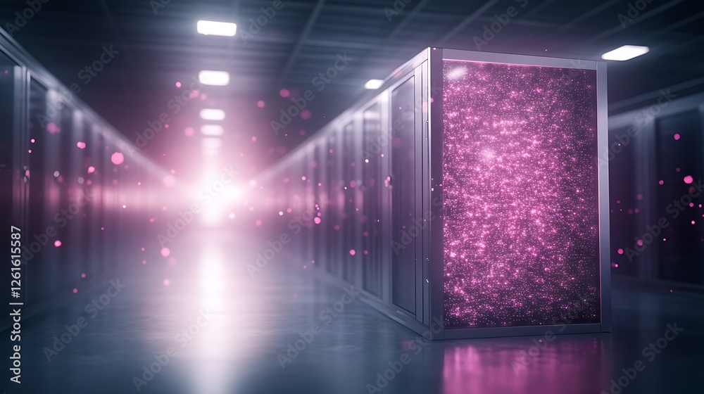 Poster A futuristic cyber vault design featuring transparent blocks in a high-tech setting.