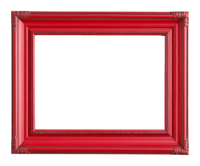 Red picture frame with ornate details on transparent background, decorative art concept