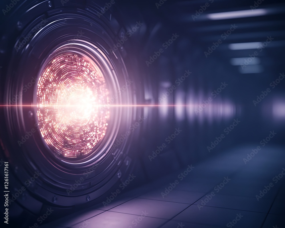 Poster Futuristic AI-powered data vault showcasing transparent design and modern technology in a digital environment.