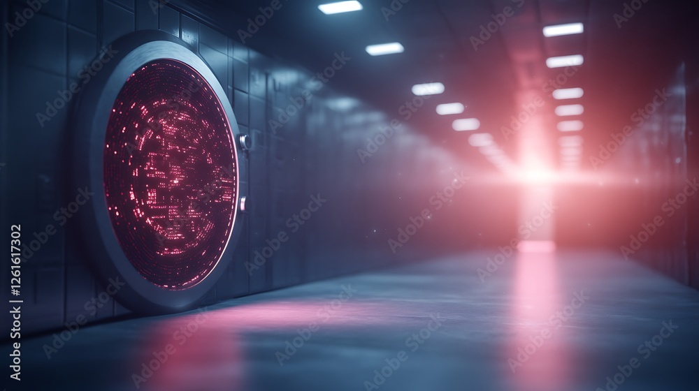 Poster Futuristic AI-powered bank security vault concept image showcasing advanced encryption technology.