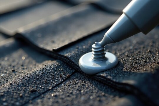 Applying sealant to roofing material, a close-up view showcasing precise application technique for effective waterproofing and protection against the elements