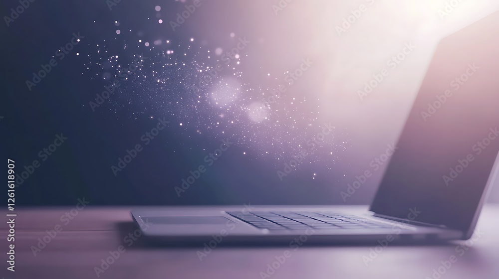 Poster a digital workspace featuring a glowing holographic design, ideal for tech and innovation themes.