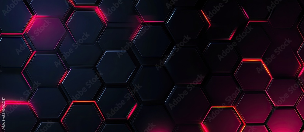Aufkleber Abstract Hexagon Pattern with Red Luminous Lines