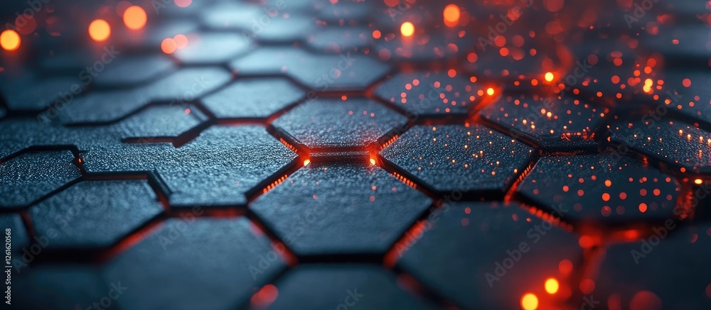 Aufkleber Hexagonal Grid Structure with Red Glow
