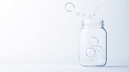 Transparent jar with bubbles rising above it against a light background, symbolizing freshness
