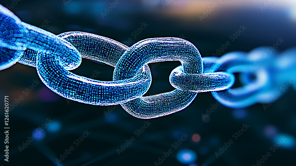 Poster digital chain link interlocking network connection securing data with advanced technology future