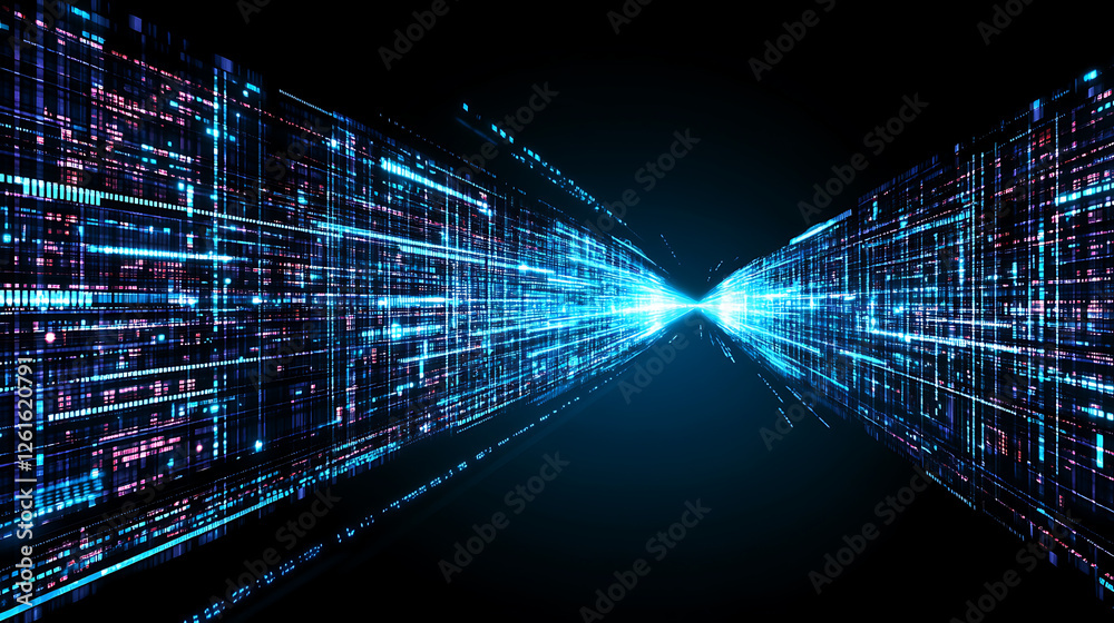 Poster digital data stream in motion light path abstract tech futuristic network transmission visual