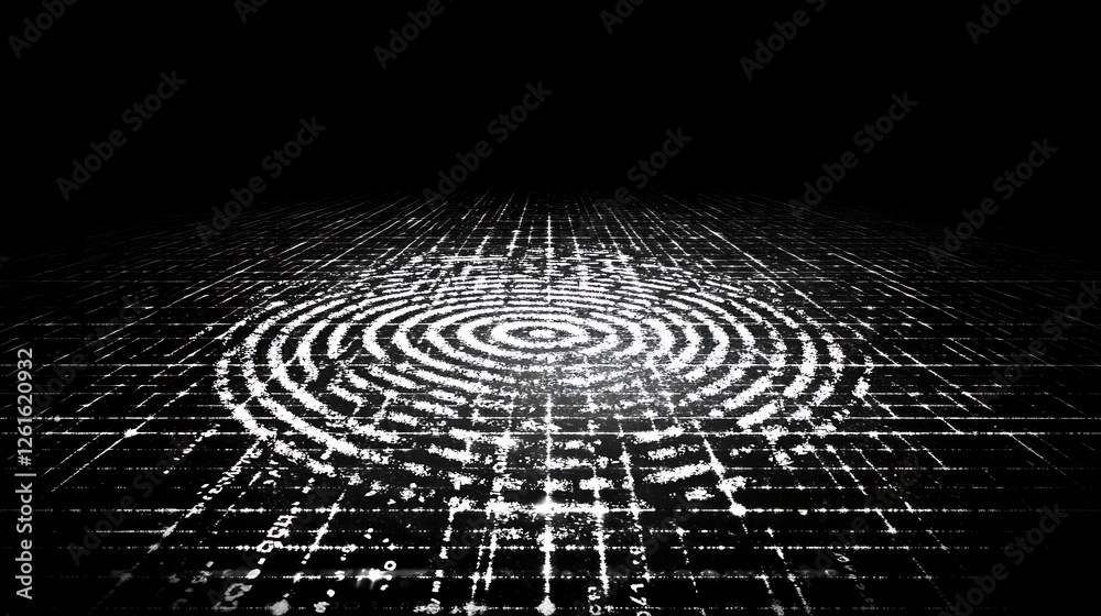 Poster digital fingerprint scan on a futuristic grid technology surface security authentication interface