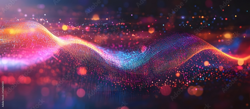 Aufkleber abstract wave of glowing particles, dark background