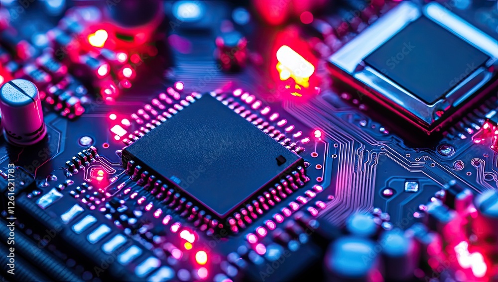 Aufkleber Close-up illuminated circuit board with processor