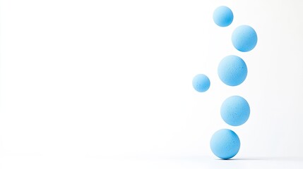 Floating blue spheres creating a minimalistic aesthetic in a bright, airy setting