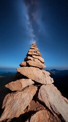 Rocky Mountain Peak Reaching the Starry Sky with Snow-Capped Surroundings