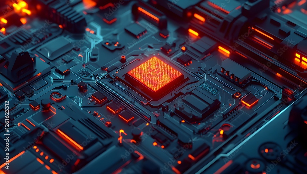 Aufkleber advanced cpu on circuit board, glowing