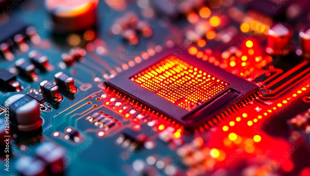 Aufkleber close-up of illuminated circuit board chip