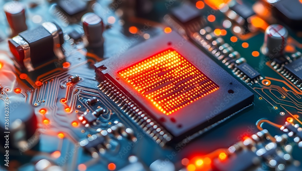 Aufkleber closeup circuit board with glowing cpu