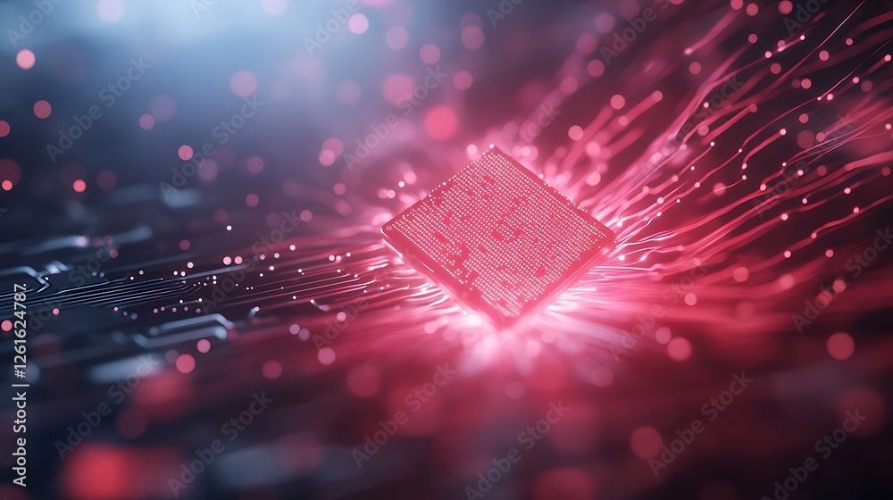 Poster Close-up view of a futuristic cybernetic blockchain chip showcasing intricate technology.