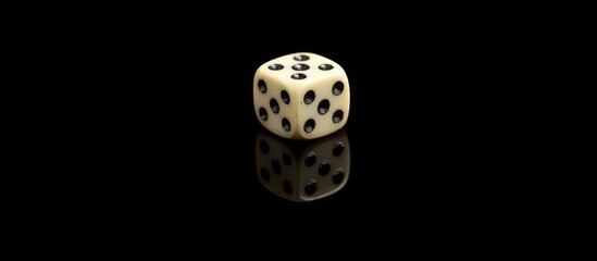 A Single Die, Reflecting on Black Background: A Study in Chance and Luck