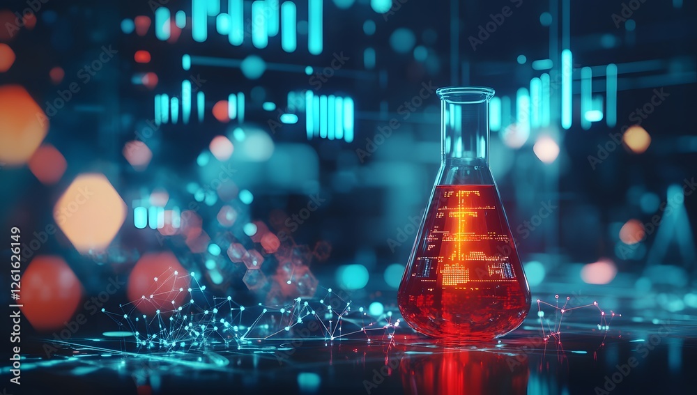 Poster lab flask, digital data, science, research