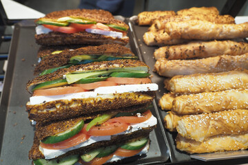 Freshly prepared sandwiches and baked goods at a local deli