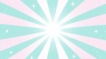 Pastel pink and mint sunburst background radiates gentle light creating whimsical joyful mood. AI Generated